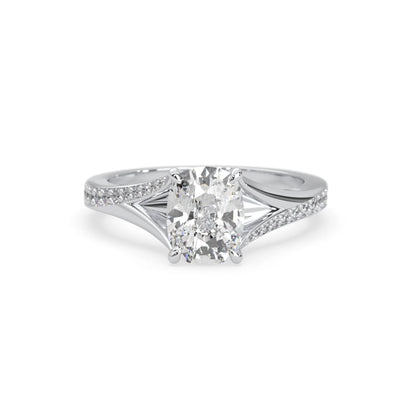 white gold Diamond ring with a white gold band on a white background