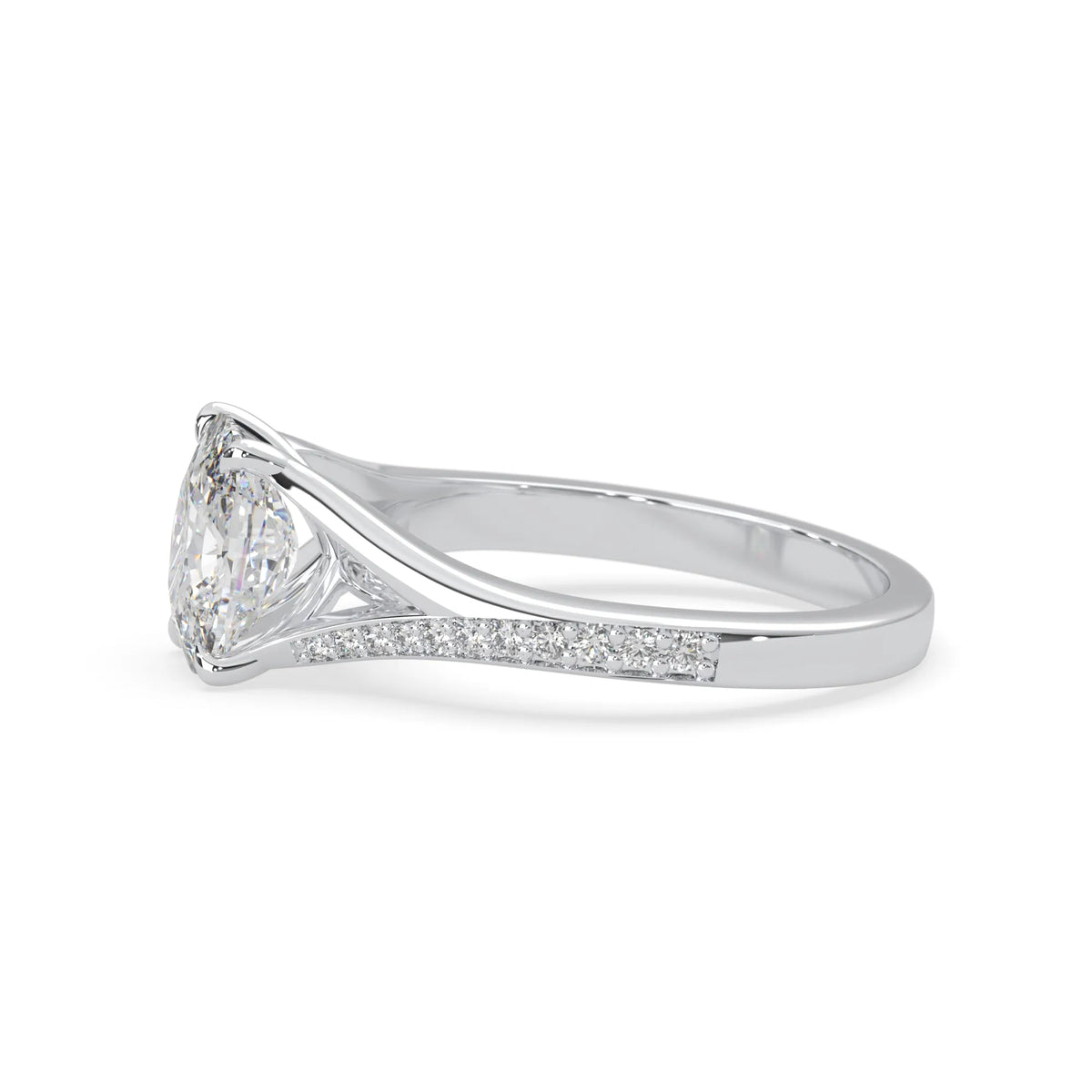 white gold lab grown Diamond ring with a white background