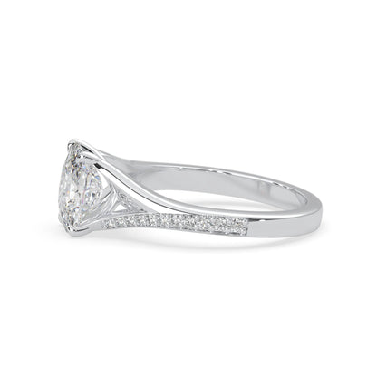 white gold lab grown Diamond ring with a white background