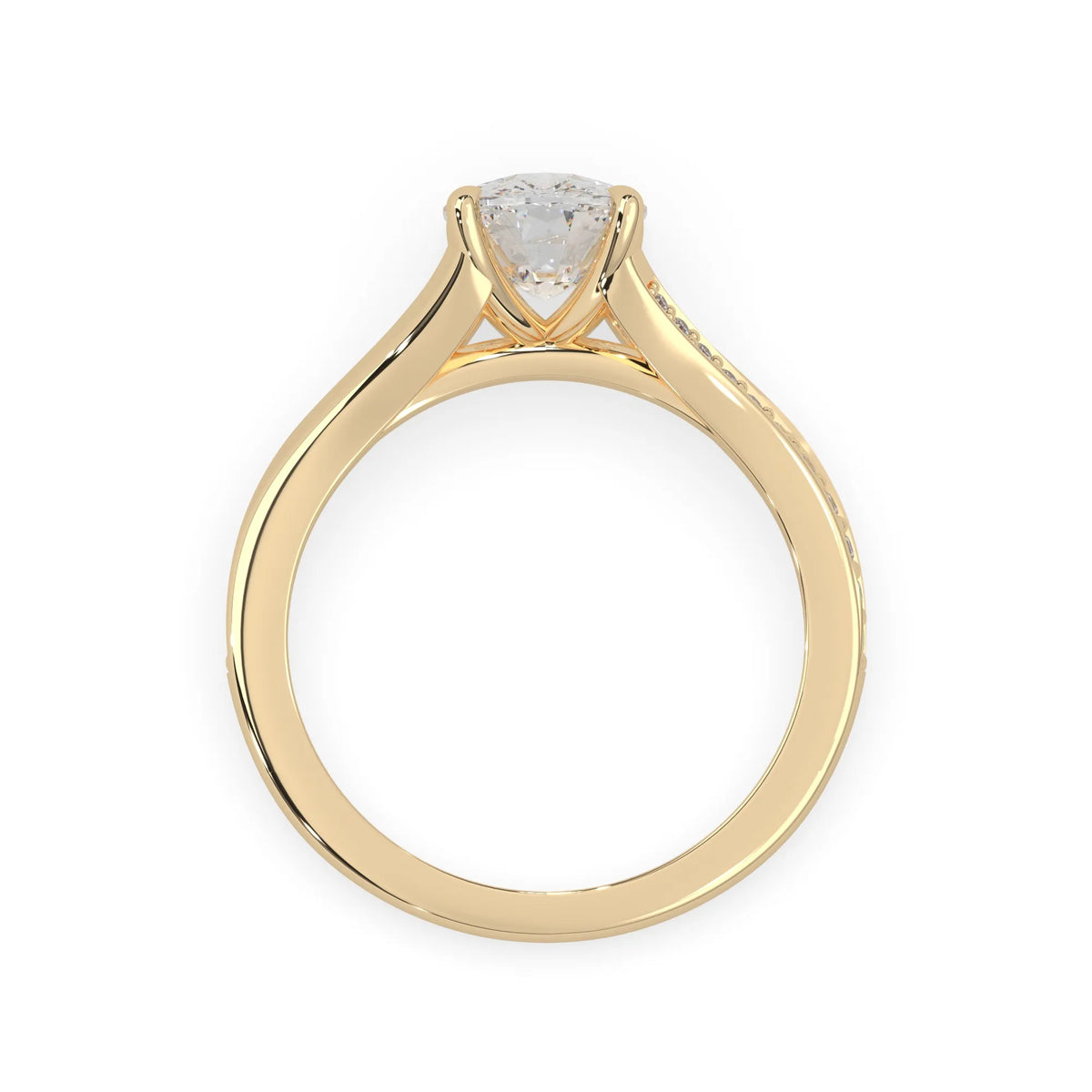 yellow Gold ring with a diamond on a white background