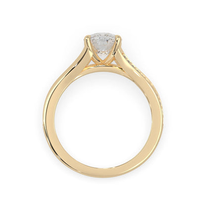 yellow Gold ring with a diamond on a white background