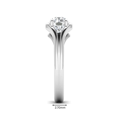 IGI certified cushion cut lab grown diamond split shank solitaire engagement ring in white gold.