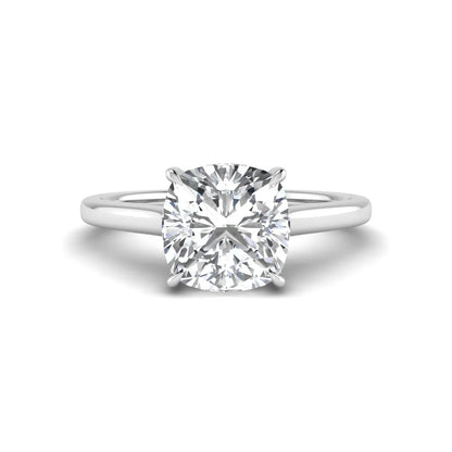 IGI Certified 1.67 carat Cushion cut lab grown diamond hidden halo solitaire engagement ring with cathedral setting in white gold.