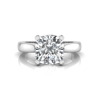 IGI certified 2.04 carat cushion cut lab grown diamond solitaire engagement ring in a classic four-prong white gold setting.