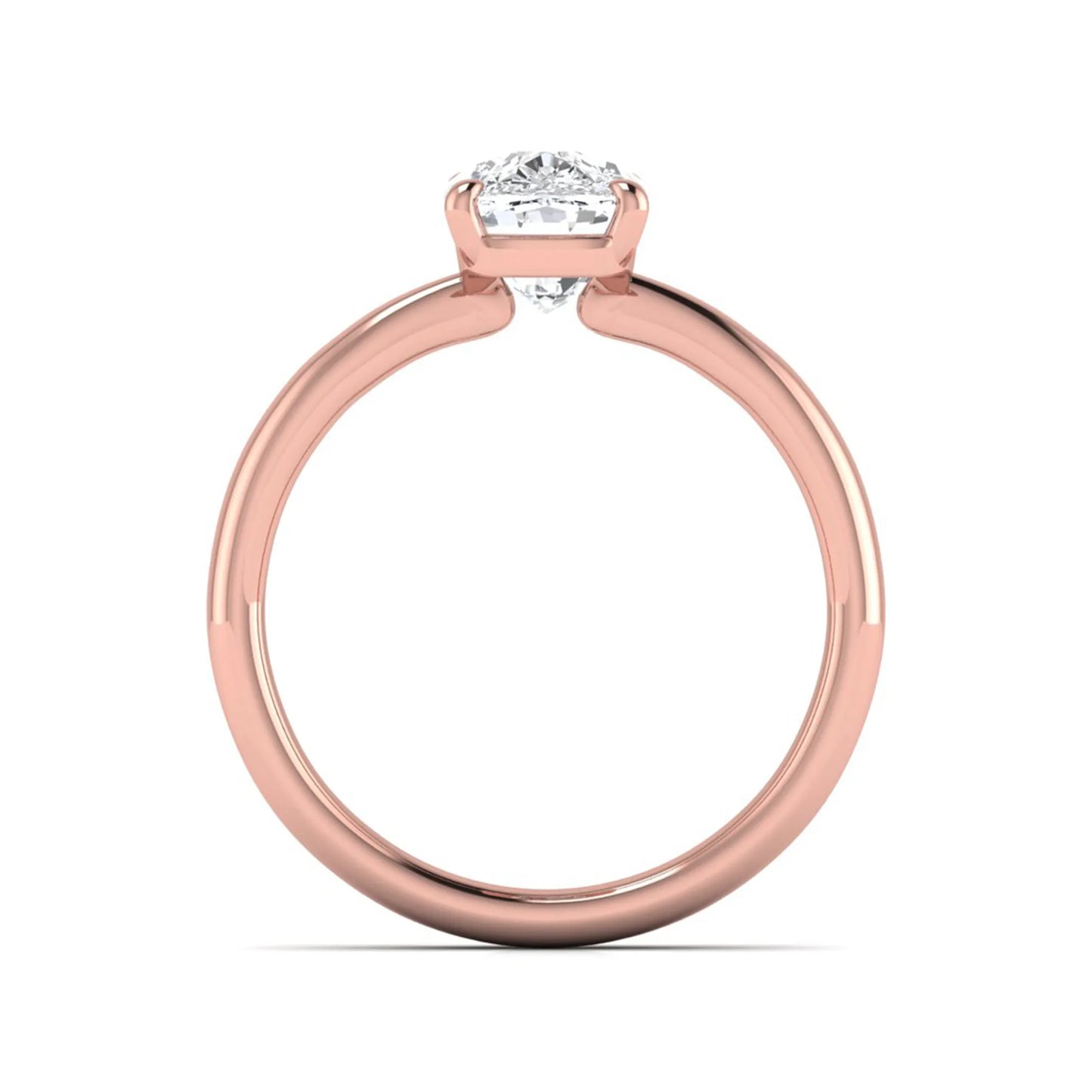 Cushion cut lab grown diamond solitaire engagement ring featuring a four-prong setting with a polished rose gold tone band.