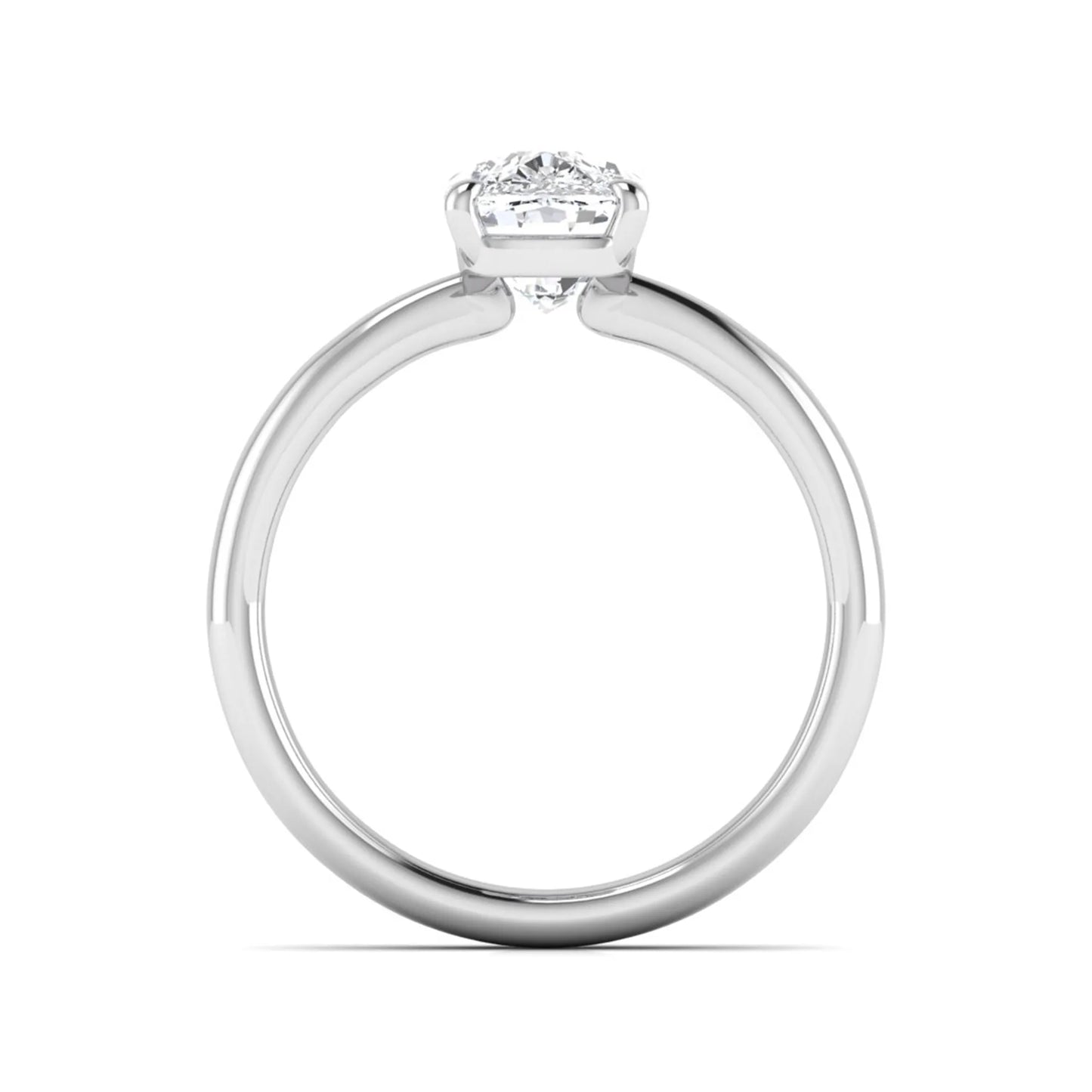 Cushion cut lab grown diamond solitaire engagement ring featuring a four-prong setting with a polished white gold tone band.