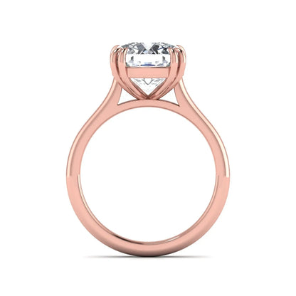 Cushion cut lab grown diamond solitaire engagement ring with classic prong setting and rose gold tone shown for design reference.