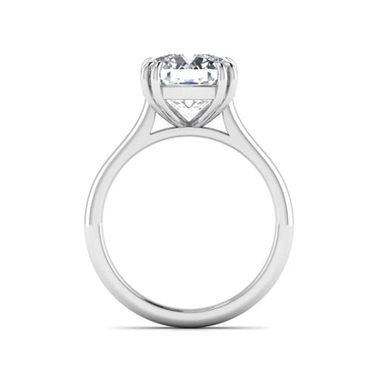 Cushion cut lab grown diamond solitaire engagement ring with classic prong setting and white gold tone shown for design reference.