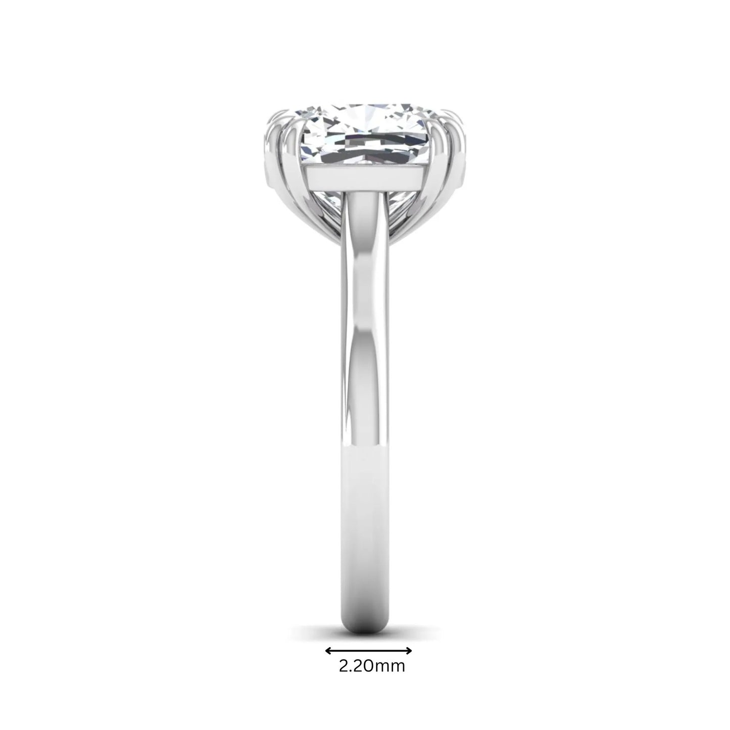 Cushion cut lab grown diamond solitaire engagement ring with classic prong setting and white gold tone shown for design reference.