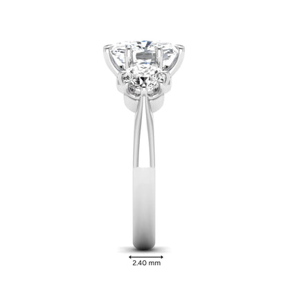 Cushion & Round Three Stone Lab Grown Diamond Engagement Ring featuring a 9.00 × 7.00 mm IGI Certified cushion-cut center diamond with round brilliant side diamonds in white gold.