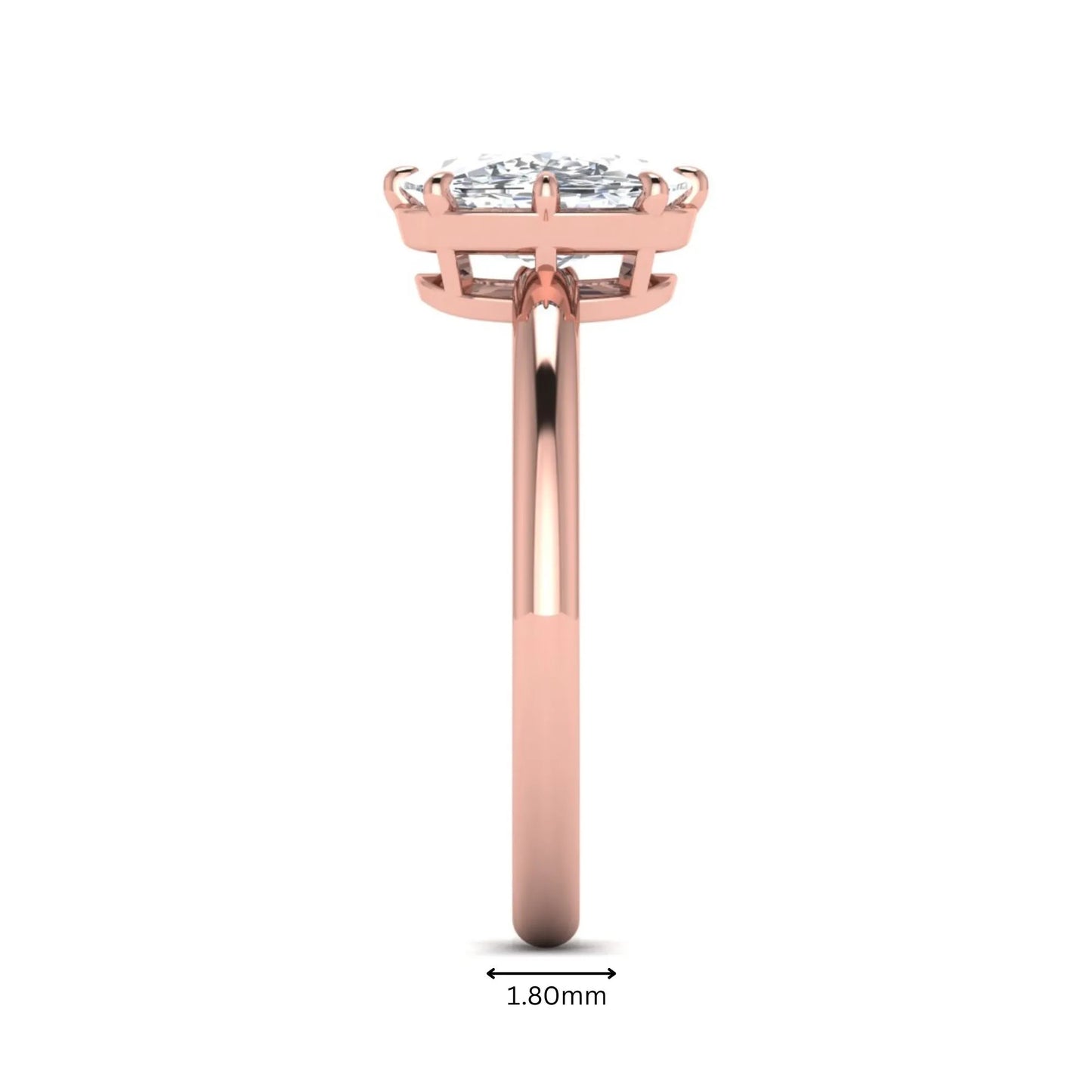 Cushion cut lab grown diamond solitaire engagement ring featuring an eight-prong setting with a polished rose gold band.