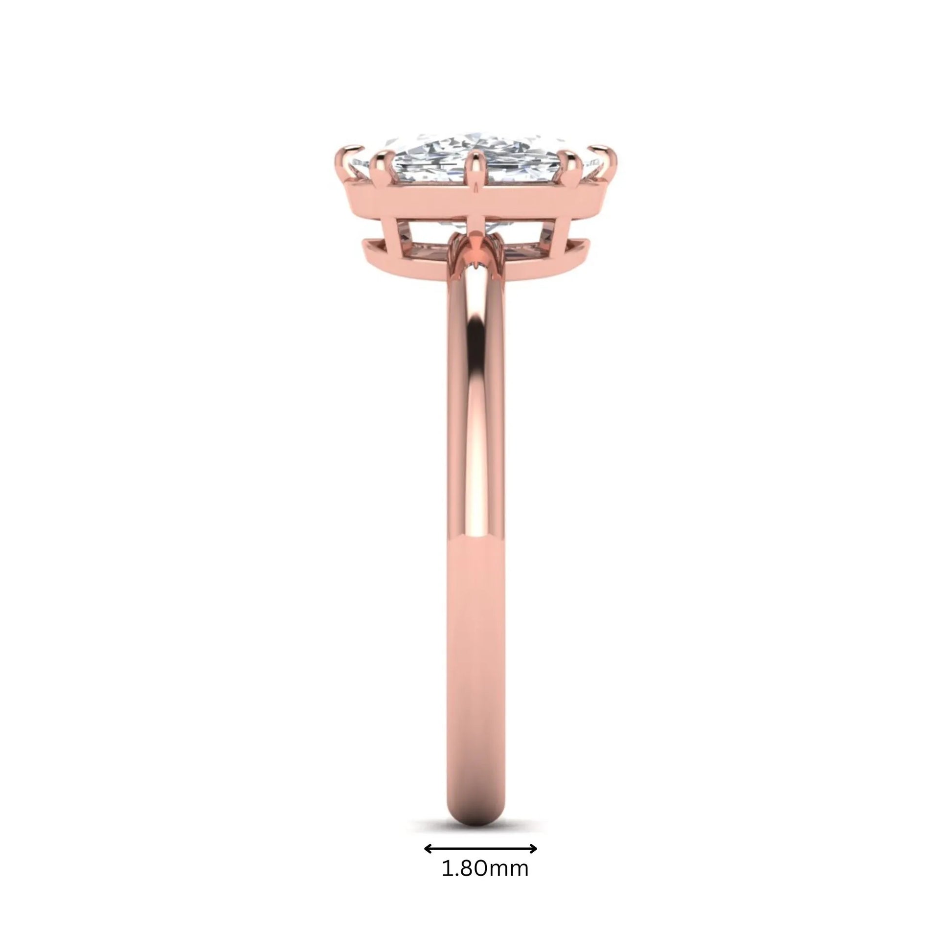 Cushion cut lab grown diamond solitaire engagement ring featuring an eight-prong setting with a polished rose gold band.