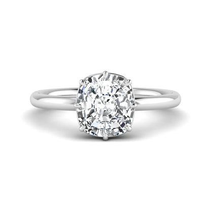 Cushion cut lab grown diamond solitaire engagement ring featuring an eight-prong setting with a polished white gold band.