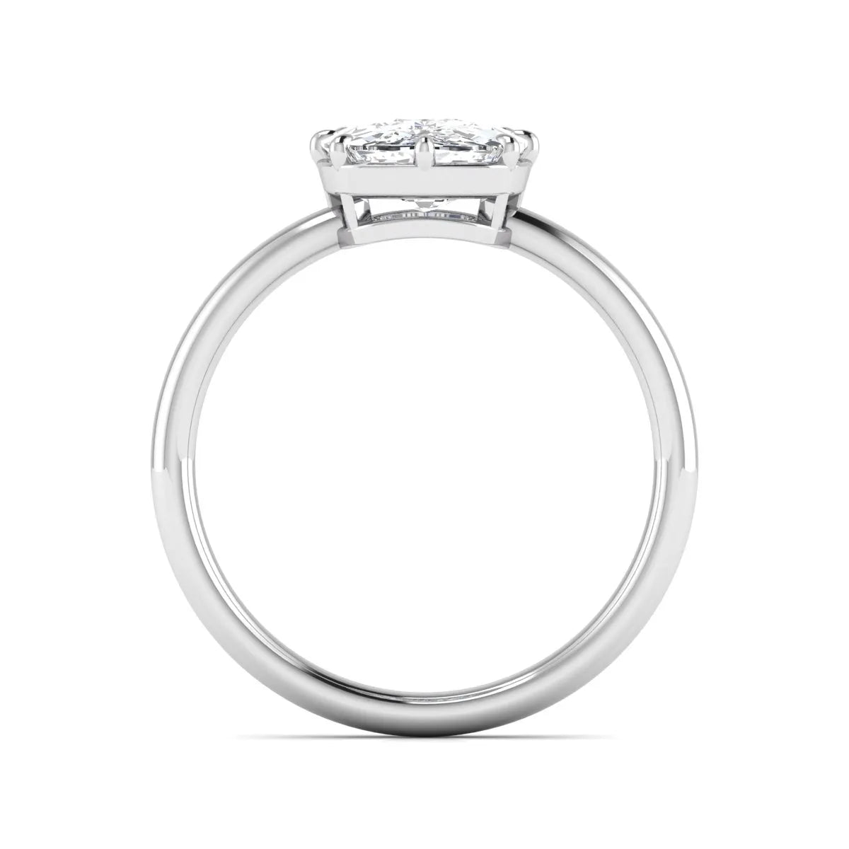 Cushion cut lab grown diamond solitaire engagement ring featuring an eight-prong setting with a polished white gold band.
