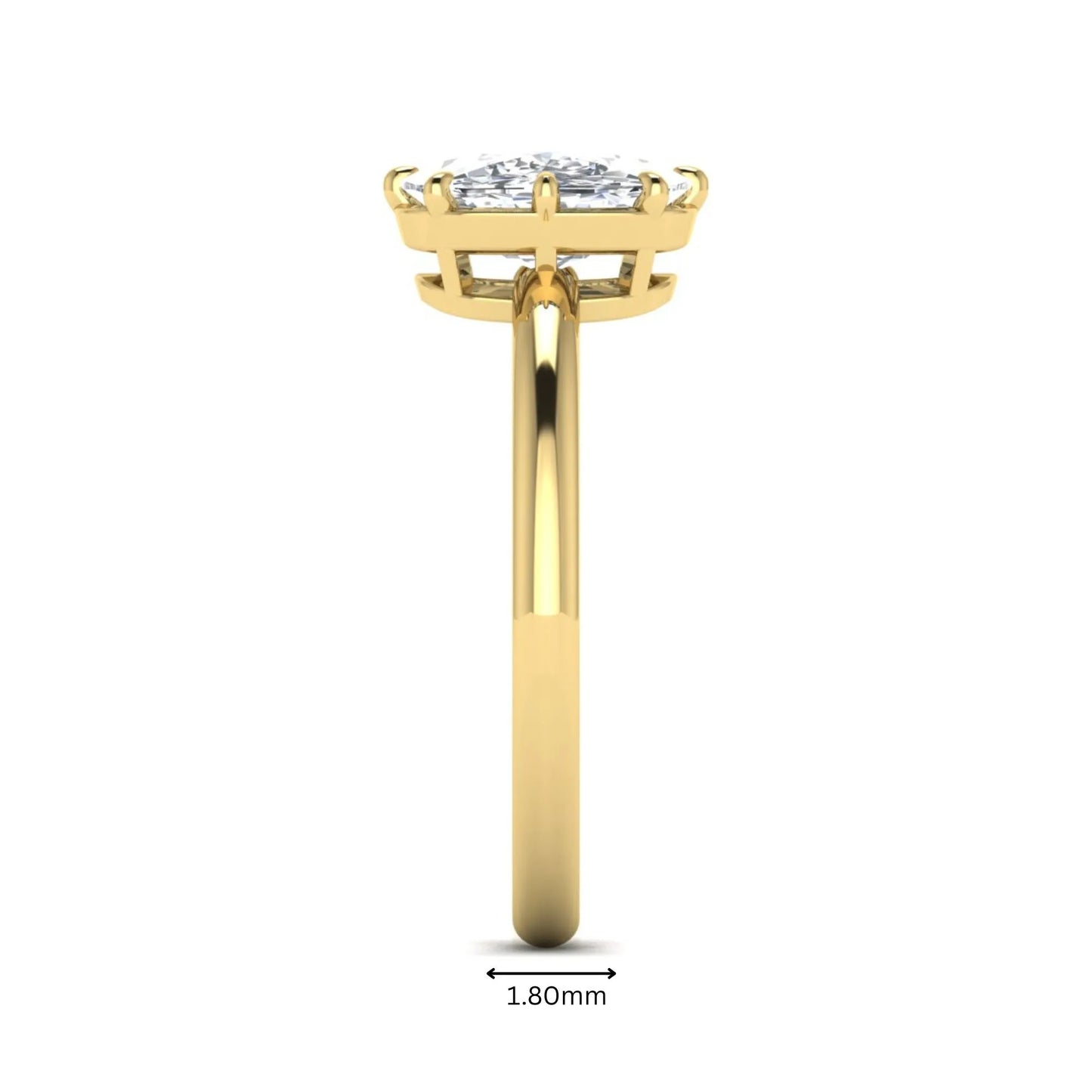 Cushion cut lab grown diamond solitaire engagement ring featuring an eight-prong setting with a polished yellow gold band.