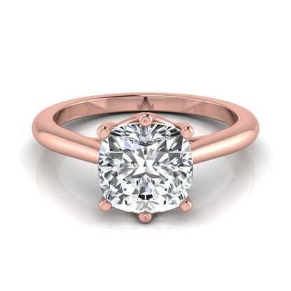 Cushion cut lab grown diamond solitaire engagement ring with a six prong setting in a rose gold tone, featuring an IGI certified 1.67 carat center diamond.