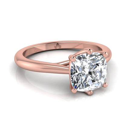 Cushion cut lab grown diamond solitaire engagement ring with a six prong setting in a rose gold tone, featuring an IGI certified 1.67 carat center diamond.