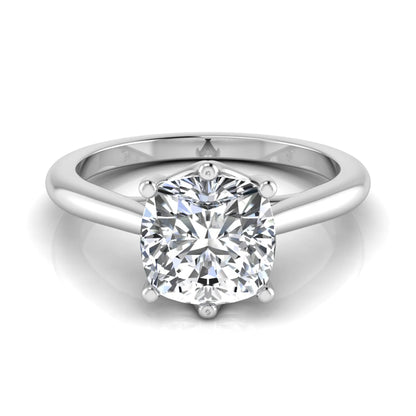 Cushion cut lab grown diamond solitaire engagement ring with a six prong setting in a white gold tone, featuring an IGI certified 1.67 carat center diamond.