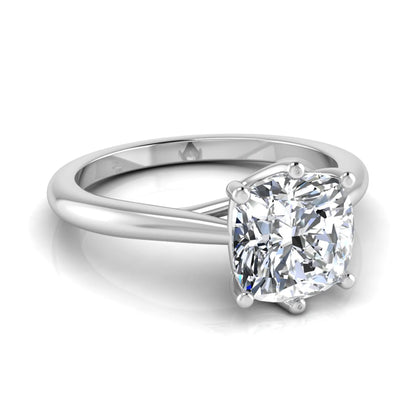 Cushion cut lab grown diamond solitaire engagement ring with a six prong setting in a white gold tone, featuring an IGI certified 1.67 carat center diamond.