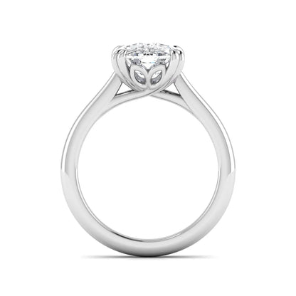Cushion cut lab grown diamond solitaire engagement ring featuring a six-prong center diamond on a polished white gold band.