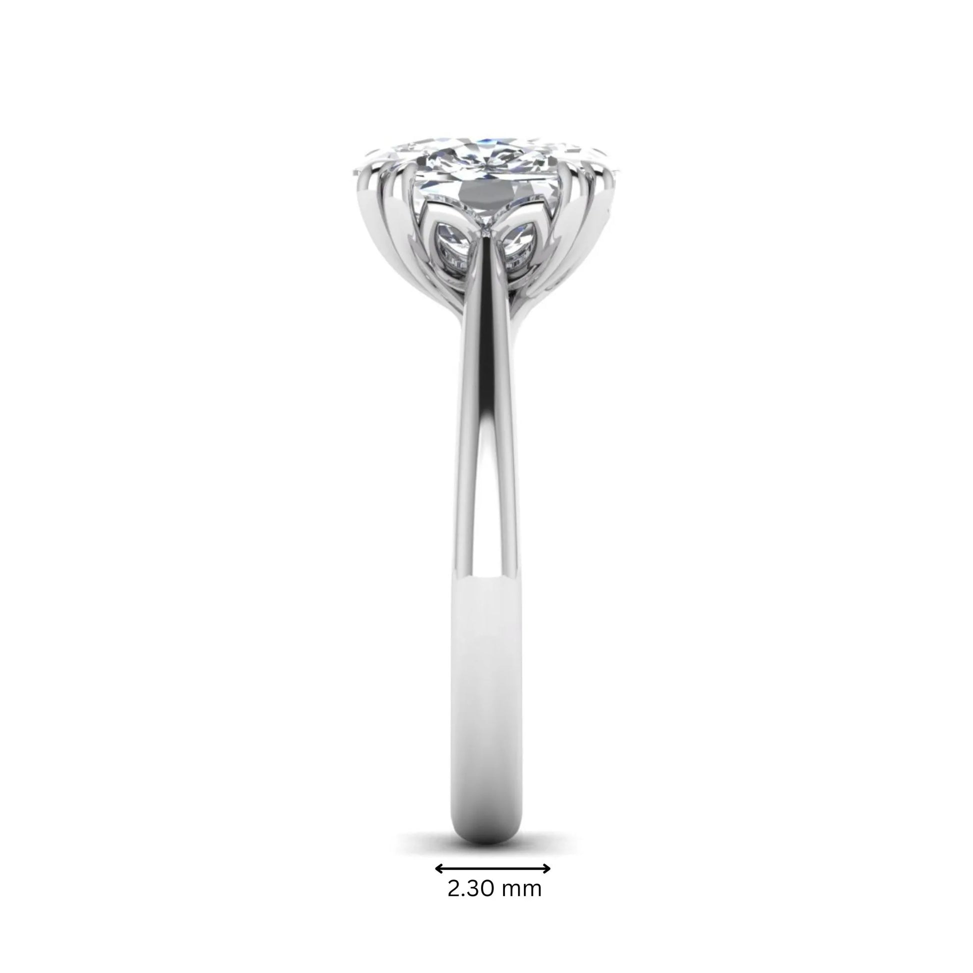Cushion cut lab grown diamond solitaire engagement ring featuring a six-prong center diamond on a polished white gold band.