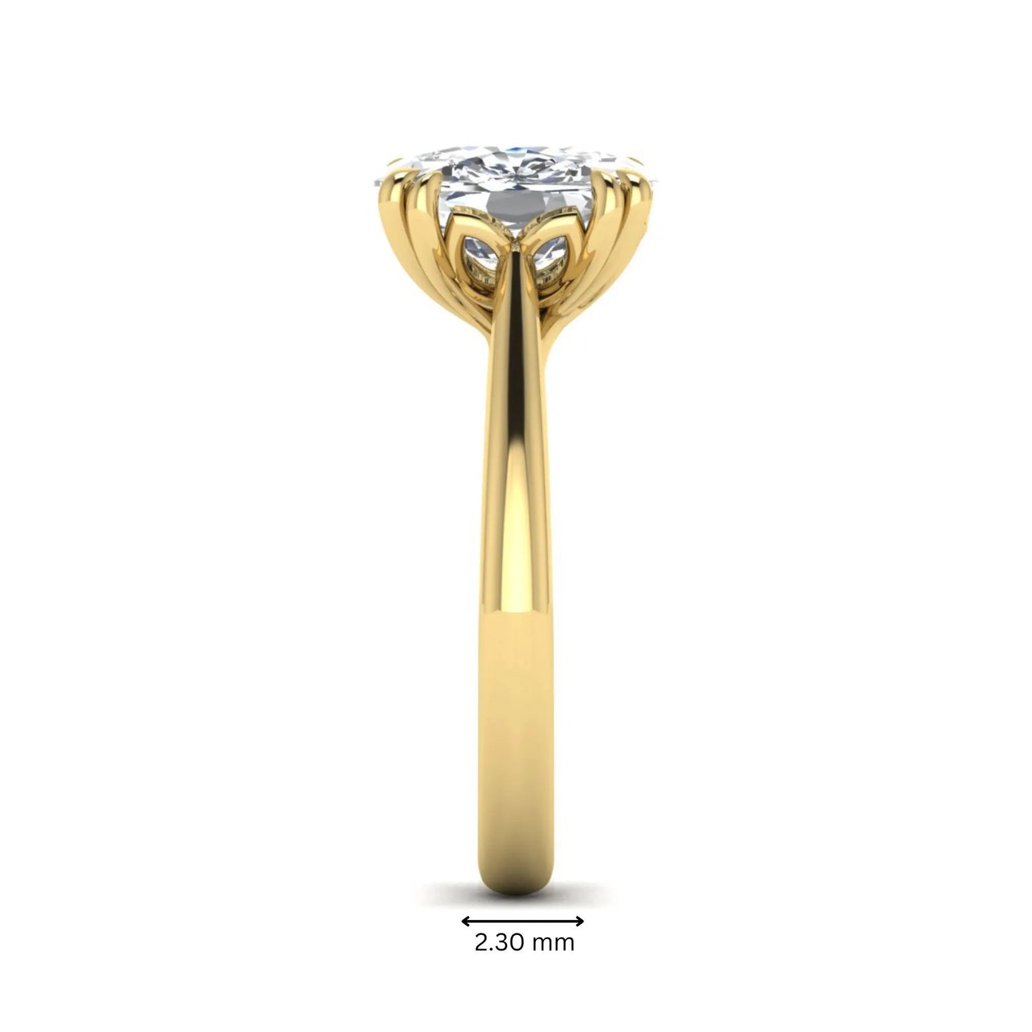 Cushion cut lab grown diamond solitaire engagement ring featuring a six-prong center diamond on a polished yellow gold band.