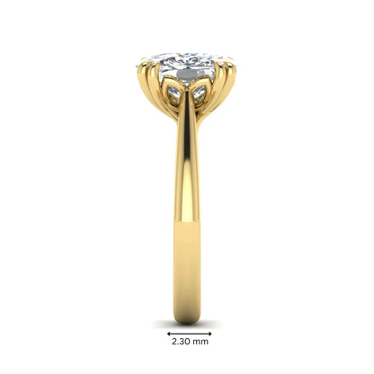 Cushion cut lab grown diamond solitaire engagement ring featuring a six-prong center diamond on a polished yellow gold band.