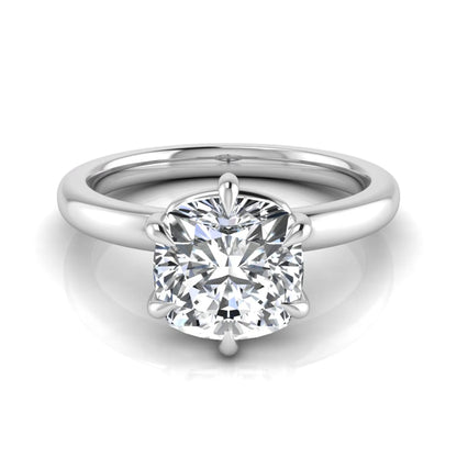 Cushion cut lab grown diamond engagement ring featuring a 1.28 carat IGI certified center diamond in a classic four-prong solitaire setting with a polished white gold band.