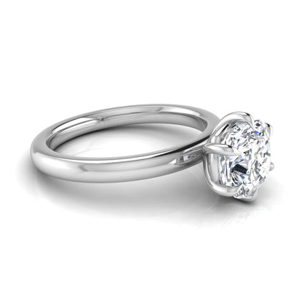 Cushion cut lab grown diamond engagement ring featuring a 1.28 carat IGI certified center diamond in a classic four-prong solitaire setting with a polished white gold band.