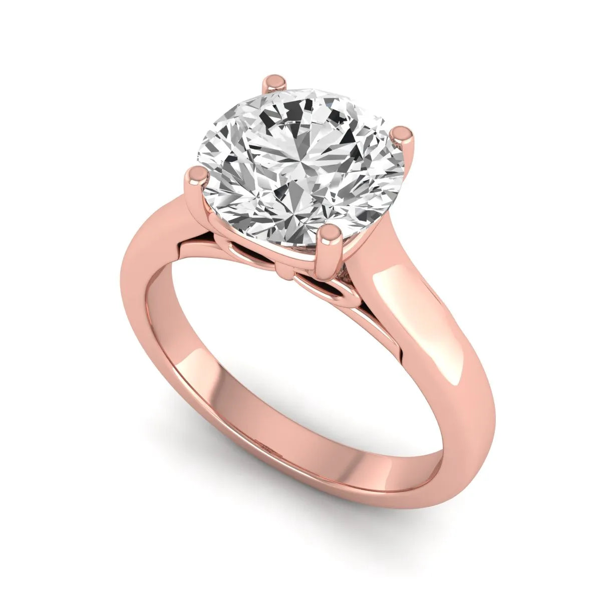 Cushion Solitaire Lab Grown Diamond Engagement Ring featuring a 7.50 mm cushion-cut center diamond in a four-prong cathedral solitaire setting in rose gold