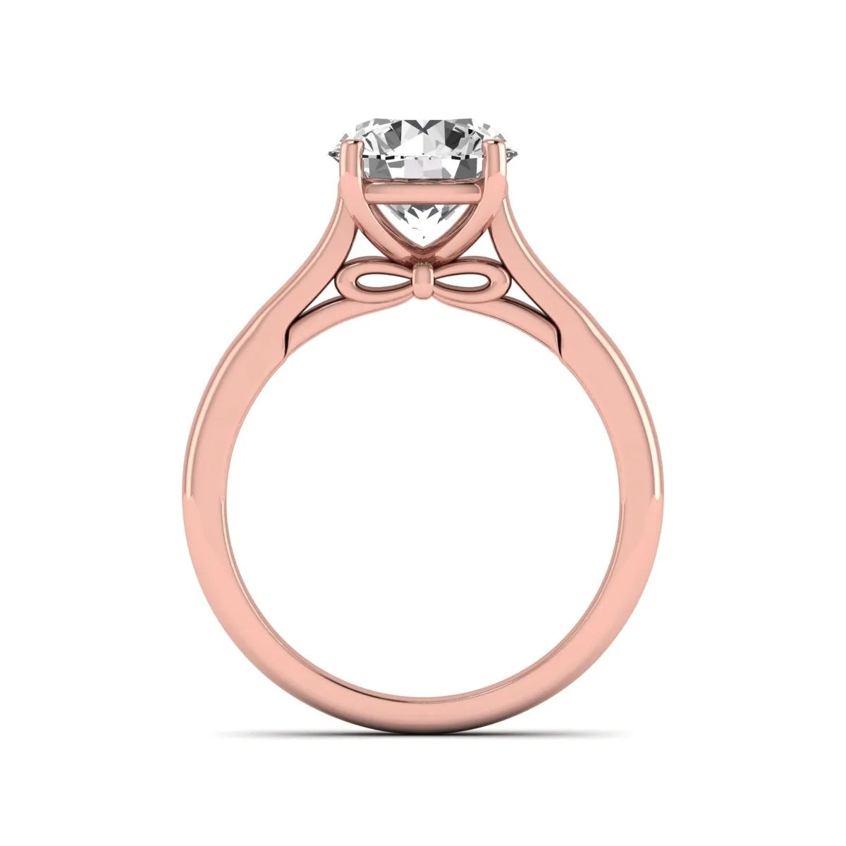 Cushion Solitaire Lab Grown Diamond Engagement Ring featuring a 7.50 mm cushion-cut center diamond in a four-prong cathedral solitaire setting in rose gold