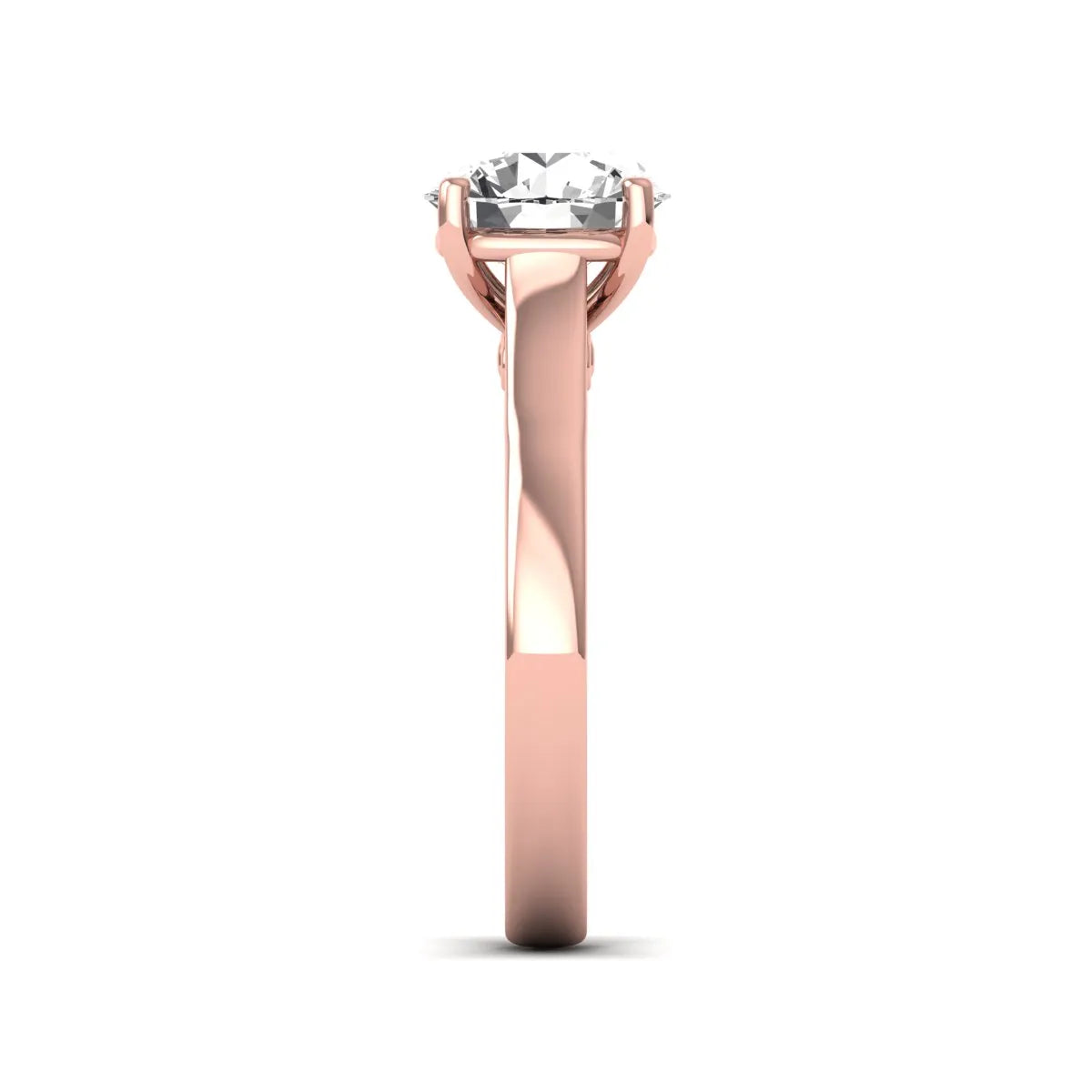 Cushion Solitaire Lab Grown Diamond Engagement Ring featuring a 7.50 mm cushion-cut center diamond in a four-prong cathedral solitaire setting in rose gold