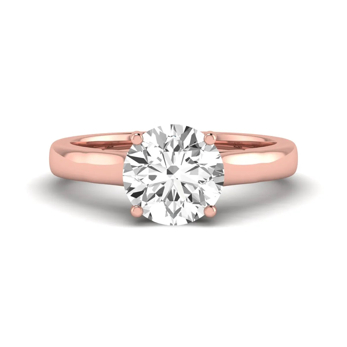 Cushion Solitaire Lab Grown Diamond Engagement Ring featuring a 7.50 mm cushion-cut center diamond in a four-prong cathedral solitaire setting in rose gold