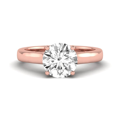 Cushion Solitaire Lab Grown Diamond Engagement Ring featuring a 7.50 mm cushion-cut center diamond in a four-prong cathedral solitaire setting in rose gold