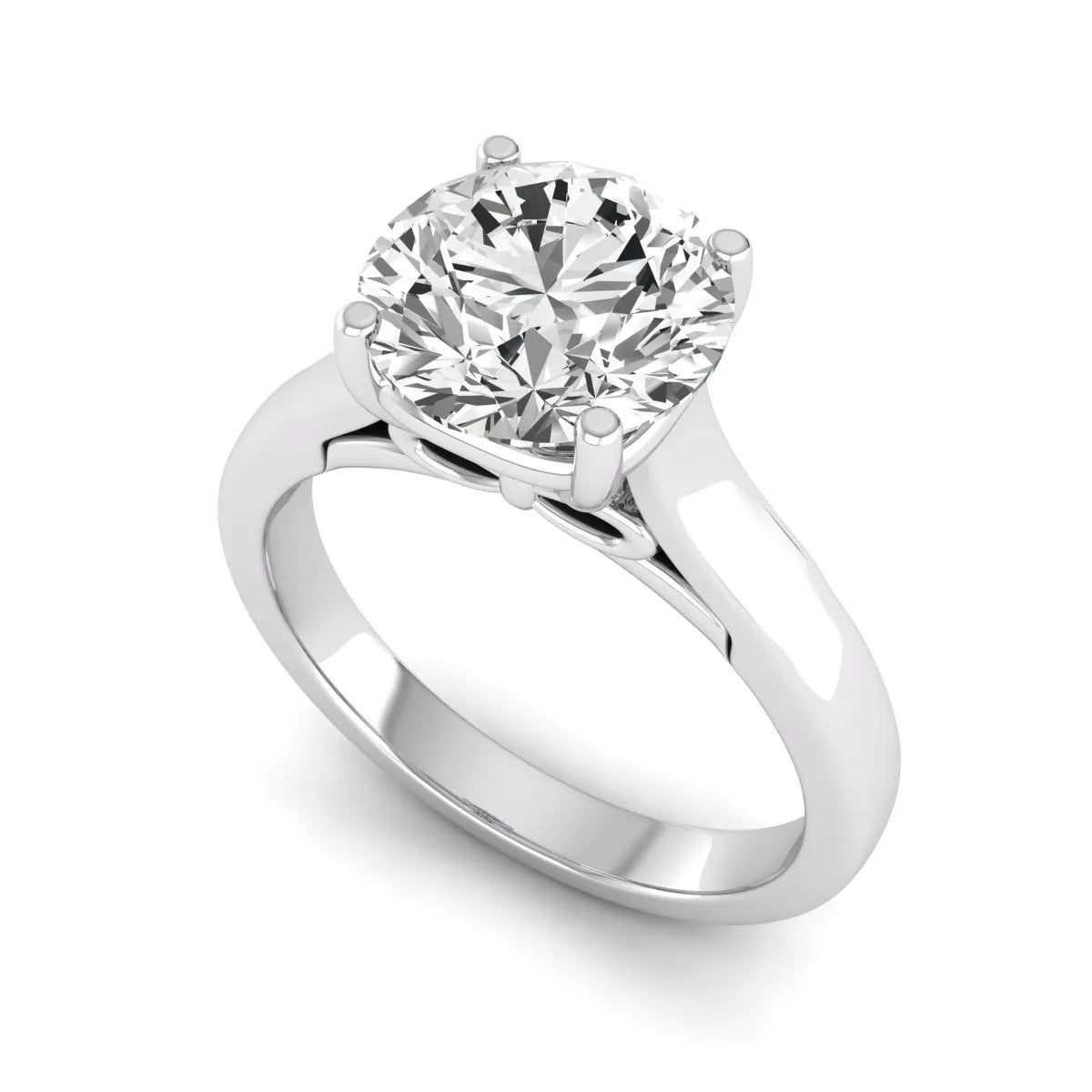 Cushion Solitaire Lab Grown Diamond Engagement Ring featuring a 7.50 mm cushion-cut center diamond in a four-prong cathedral solitaire setting in white gold