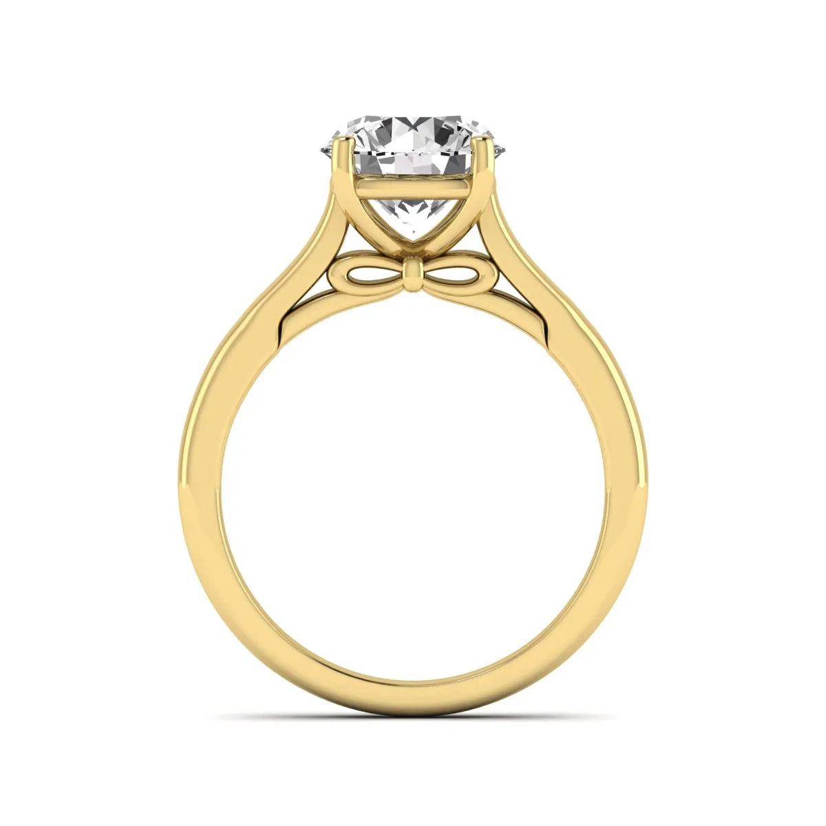 Cushion Solitaire Lab Grown Diamond Engagement Ring featuring a 7.50 mm cushion-cut center diamond in a four-prong cathedral solitaire setting in yellow gold