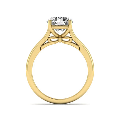 Cushion Solitaire Lab Grown Diamond Engagement Ring featuring a 7.50 mm cushion-cut center diamond in a four-prong cathedral solitaire setting in yellow gold