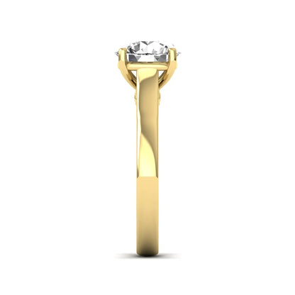 Cushion Solitaire Lab Grown Diamond Engagement Ring featuring a 7.50 mm cushion-cut center diamond in a four-prong cathedral solitaire setting in yellow gold