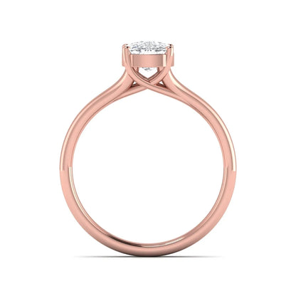 Cushion cut lab grown diamond solitaire engagement ring featuring a split shank band and four-prong setting in polished rose gold.
