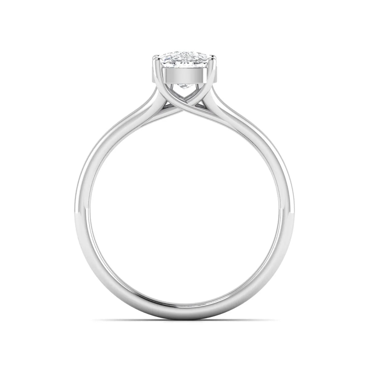 Cushion cut lab grown diamond solitaire engagement ring featuring a split shank band and four-prong setting in polished white gold.
