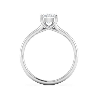 Cushion cut lab grown diamond solitaire engagement ring featuring a split shank band and four-prong setting in polished white gold.