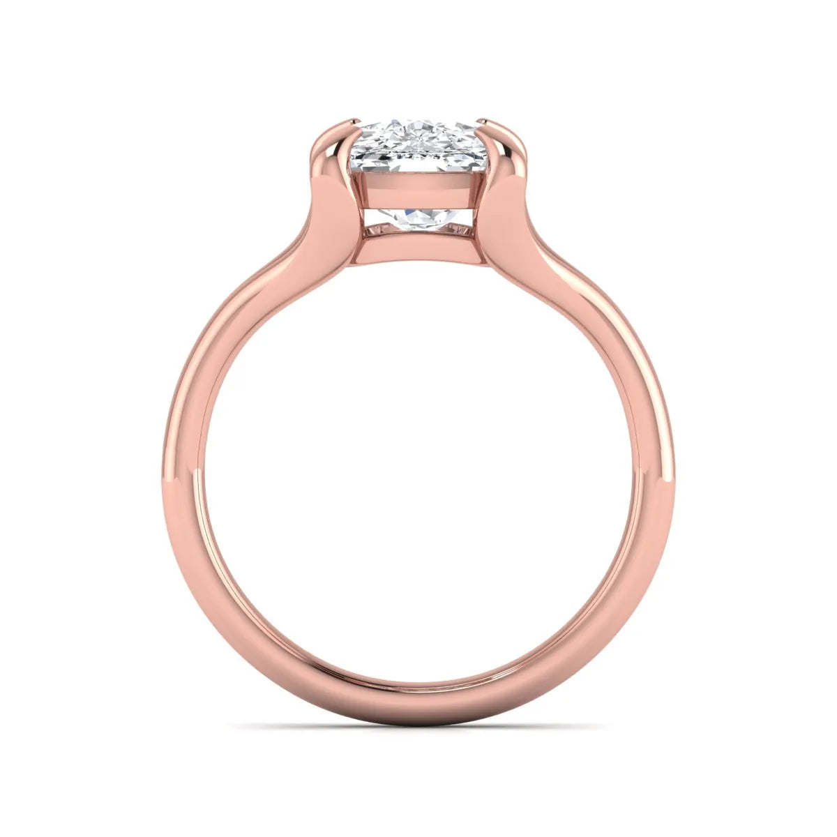 IGI Certified 2.97 carat cushion cut lab grown diamond split shank engagement ring with claw prong setting in rose gold.