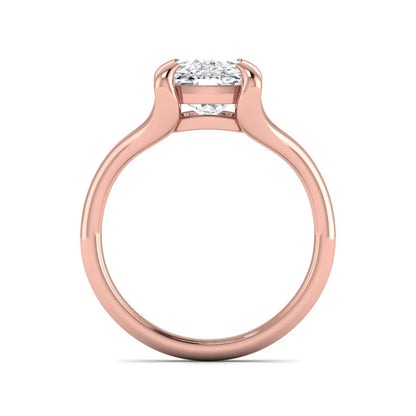 IGI Certified 2.97 carat cushion cut lab grown diamond split shank engagement ring with claw prong setting in rose gold.