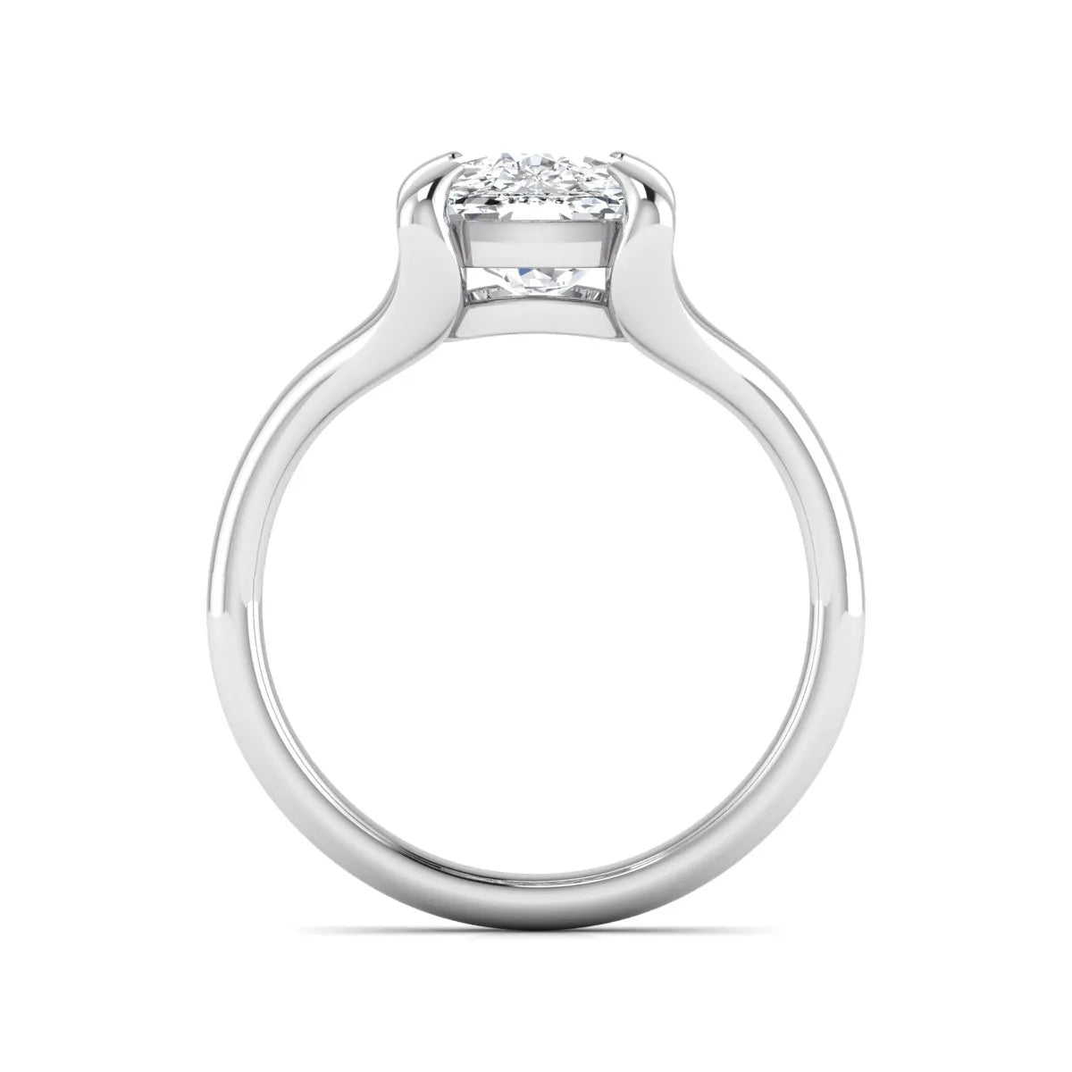 IGI Certified 2.97 carat cushion cut lab grown diamond split shank engagement ring with claw prong setting in white gold.