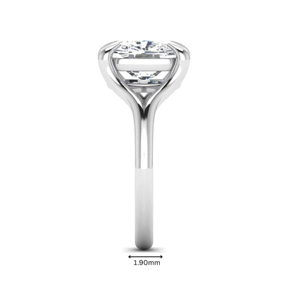 IGI Certified 2.97 carat cushion cut lab grown diamond split shank engagement ring with claw prong setting in white gold.