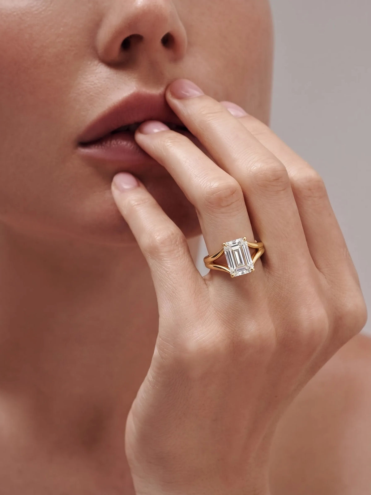 2 Carat Emerald Cut Split Shank Solitaire Lab Grown Diamond Engagement Ring