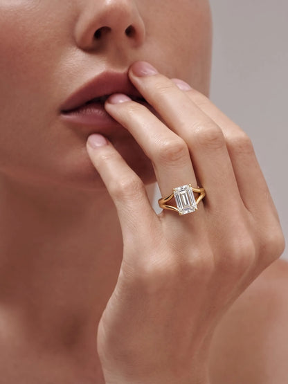 2 Carat Emerald Cut Split Shank Solitaire Lab Grown Diamond Engagement Ring