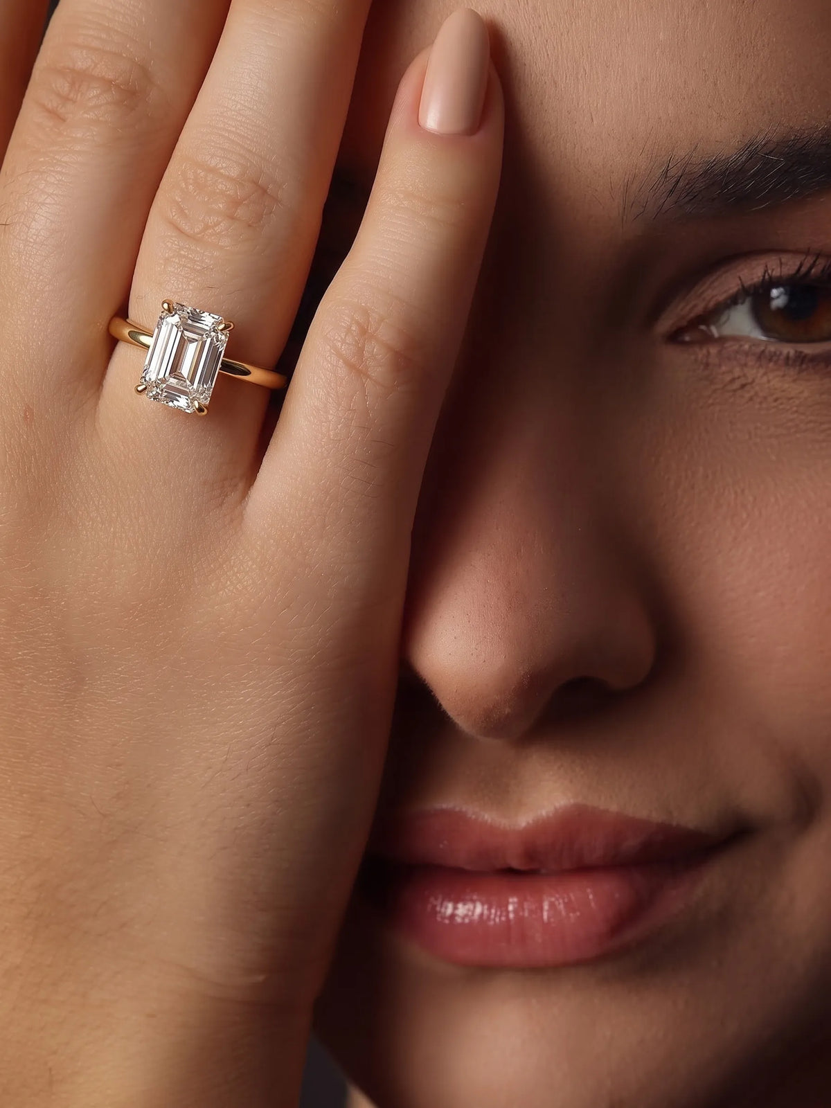 3 Carat Emerald Cut Lab Grown Diamond Hidden Halo Solitaire Engagement Ring
