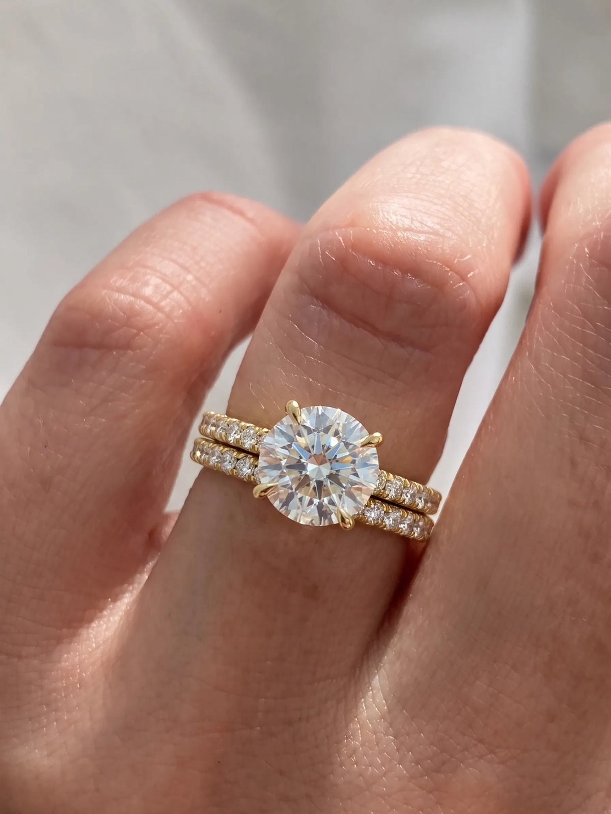 3 Carat Round Solitaire Lab Grown Diamond Pavé Bridal Ring Set