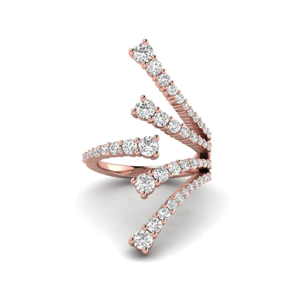 Diamond bypass cluster fashion ring featuring 1.98 carats of round lab grown diamonds in an open multi-row pavé bypass design with a polished rose gold band.